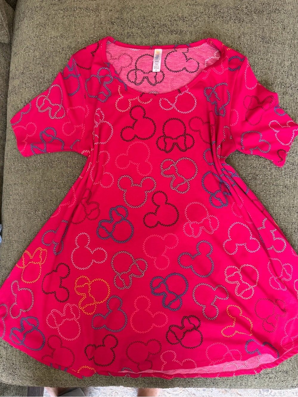 Disney LuLaRoe Pink Tee Dress with Multicolor Mickey Dot Outline Print
